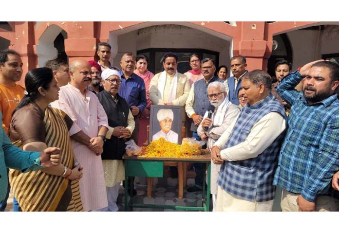 Prominent people including BJP leaders paying tribute to Pt Premnath Dogra on his 52nd death anniversary at Jammu on Thursday.
