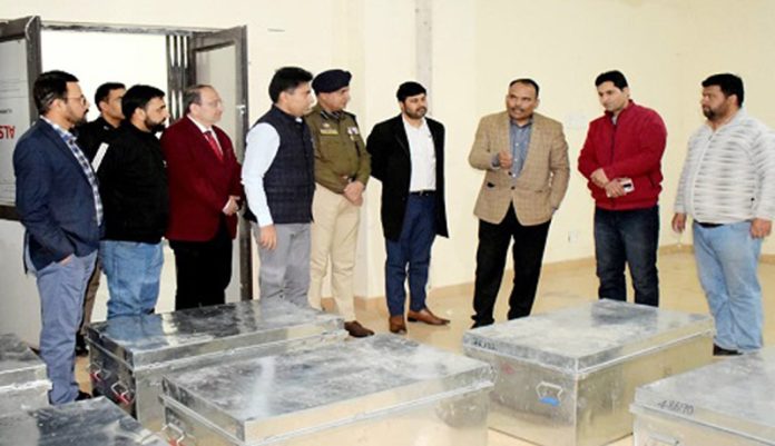 CEO J&K Pandurang K Pole inspecting polling station in district Kishtwar on Saturday.