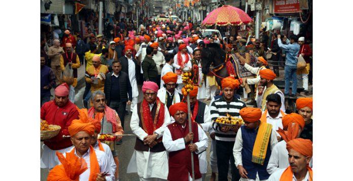 Devotees taking out religious procession ‘Chetna Yatra’ in Jammu city on Tuesday. —Excelsior/Rakesh