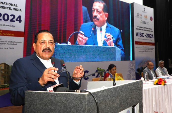 Union Minister Dr. Jitendra Singh speaking after inaugurating 17th Annual International Biocuration Conference (AIBC-2024) at  Regional Centre for Biotechnology (RCB), Faridabad  on Wednesday.