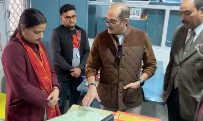 Vikramaditya Singh reviewing the restoration works at Ranbireshwar Temple in Jammu on Friday.