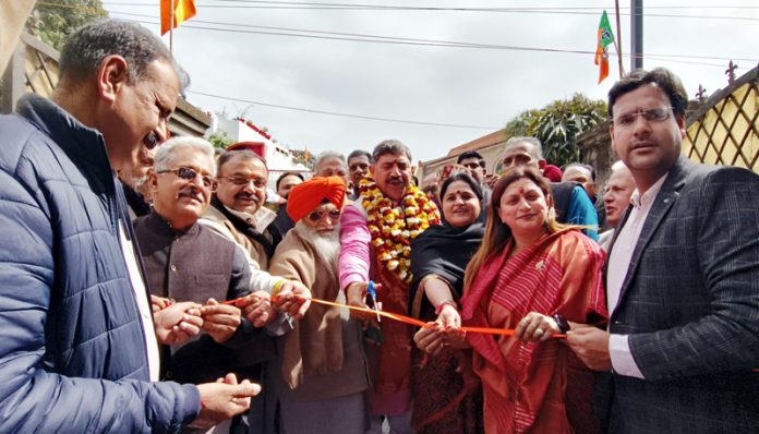 MP Jugal Kishore Sharma inaugurating his election office in Jammu South on Sunday.