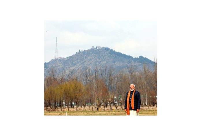 Prime Minister Narendra Modi pays obeisance to Shankaracharya Hill during visit to Kashmir on Thursday.