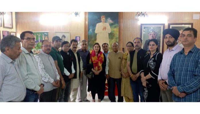 Rattan Lal Gupta and others welcoming Shriya Handoo into the NC fold at Jammu.