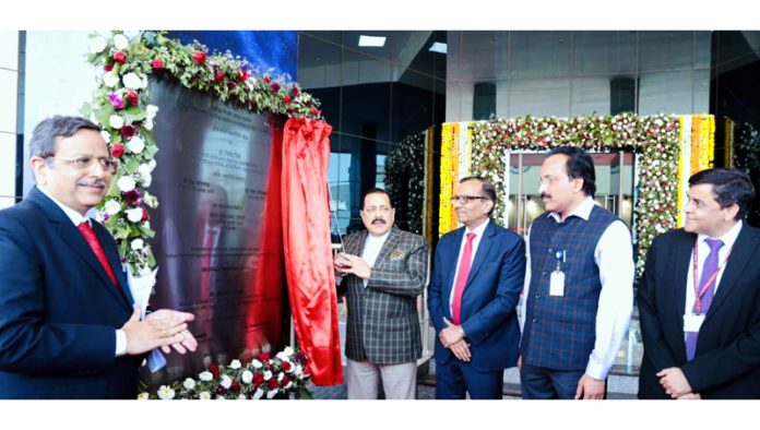 Union Minister Dr. Jitendra Singh, flanked by ISRO Chairman S.Somanath, inaugurating the first-of-its-kind “IN-SPACe” Technical Centre at Ahmedabad on Tuesday.