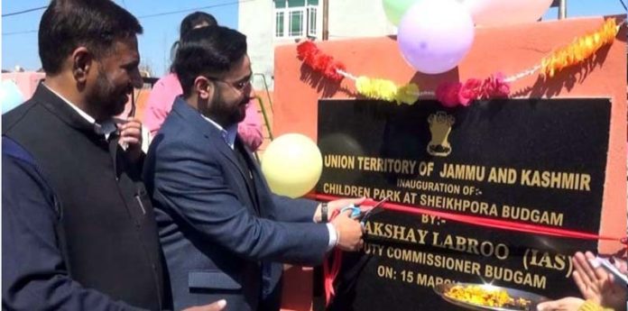 DC Budgam Akshay Labroo inaugurating Children's Park at Migrant Colony Sheikhpora on Friday.