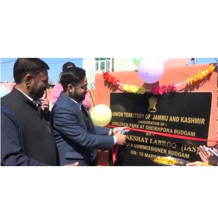 DC Budgam Akshay Labroo inaugurating Children's Park at Migrant Colony Sheikhpora on Friday.