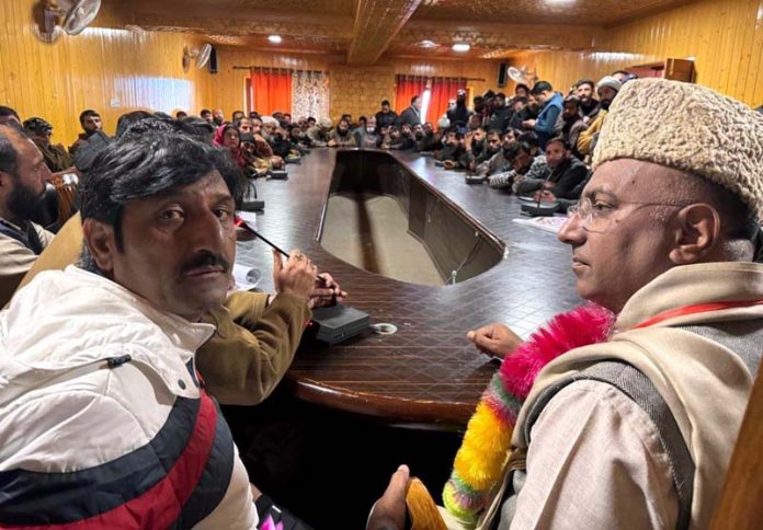 MP Rajya Sabha Ghulam Ali Khatana chairing a meeting on Friday.