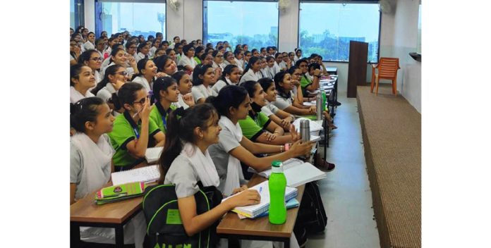 Students of Allen Career Institute taking their classes in Jammu on Saturday.