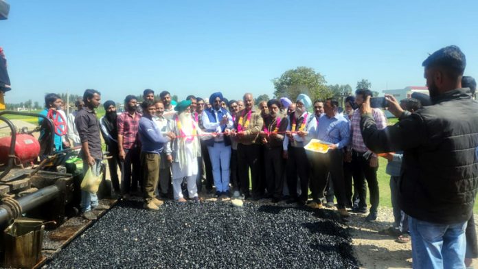 Congress leader Taranjit Singh Tony inaugurating road work in Suchetgarh on Saturday.