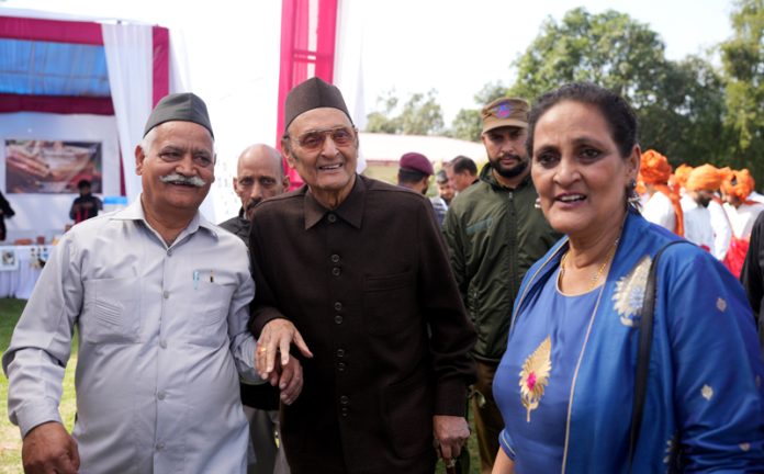 Dr Karan Singh during visit to Mela at Amar Museum lawns in Jammu on Sunday.