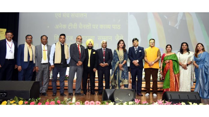 Guests and poets during Hindi Kavi Sammelan at Corporate Office of NHPC in Faridabad.