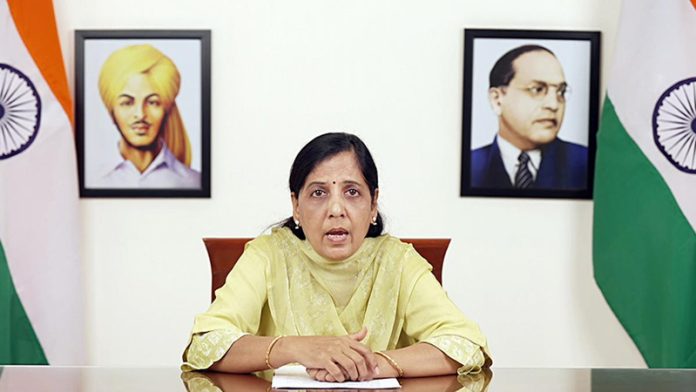 Delhi Chief Minister Arvind Kejriwal’s wife, Sunita Kejriwal during a conference