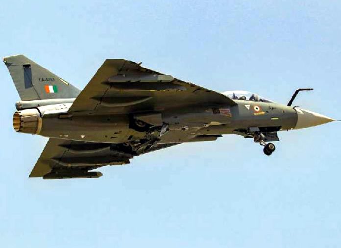 The first Aircraft LA5033 of the Tejas Mk1A Aircraft series after taking off from HAL facility in Bengaluru, Thursday.