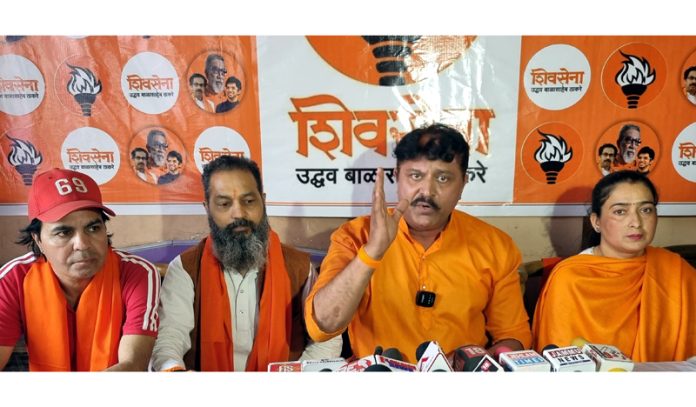 Shiv Sena leaders addressing a press conference at Jammu on Tuesday.