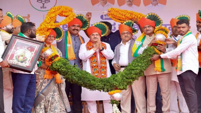 BJP president JP Nadda addressed a rally in Belagavi on Tuesday.