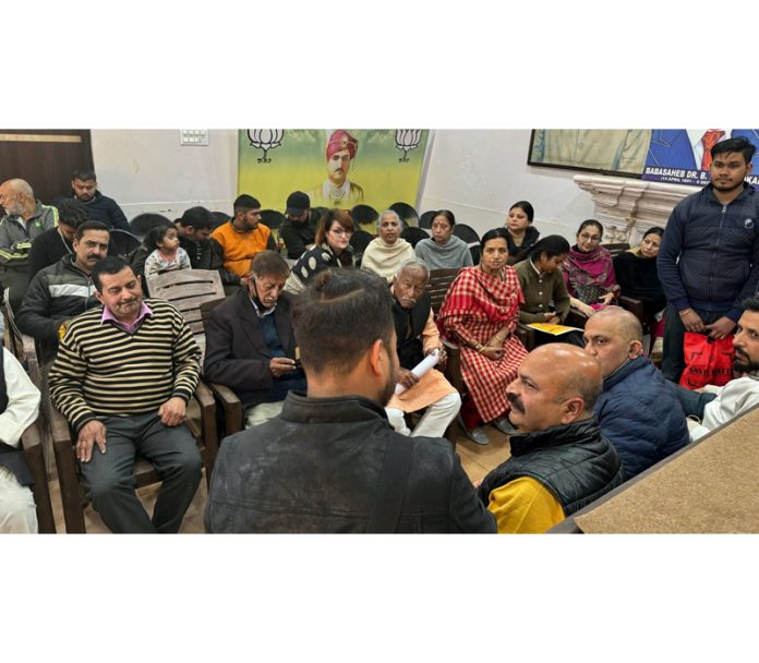 BJP vice president, Yudhvir Sethi listening public grievances camp at party office Jammu on Thursday.