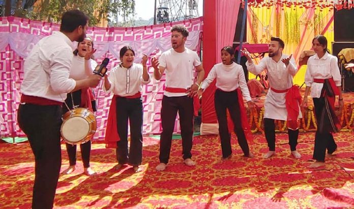 Artists performing in street play 'Vote Karen Ge Hum' at Reasi on Friday.