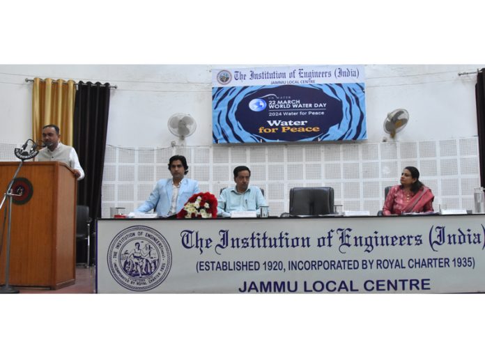 Divisional Commissioner Jammu Ramesh Kumar addressing a function organized by IEI Jammu Centre on World Water Day.