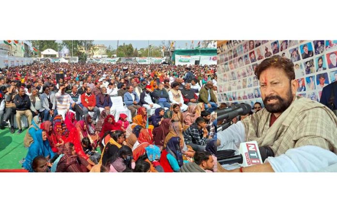 Ex-MP Ch Lal Singh addressing rally at Kathua. -Excelsior/Pardeep