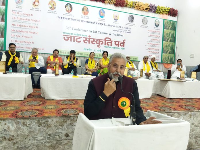 Ch Manmohan Singh, President, All India Jat Maha Sabha, J&K addressing during a function organised in Bijnor on Monday.