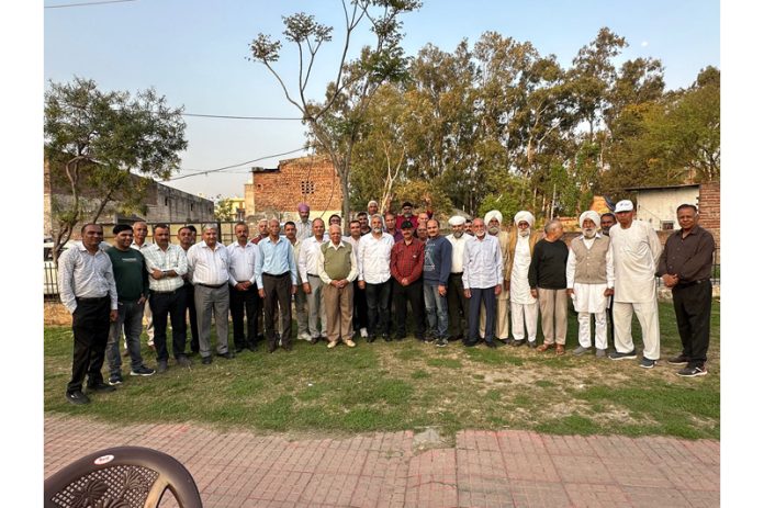 Ch Manmohan Singh, President of AIJMS along with the members of Jat community during a function held in Jammu on Friday.