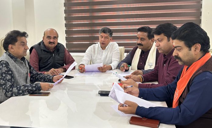 BJP leaders during a meeting at Jammu on Saturday.