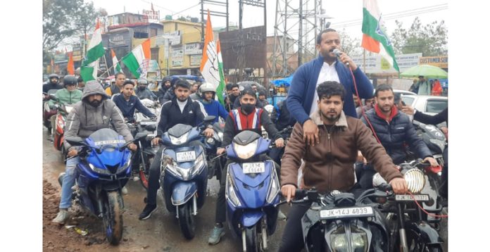 Congress workers taking out bike rally on Friday.