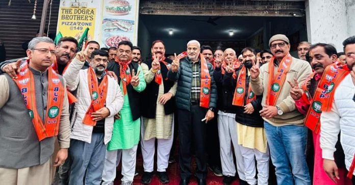 BJP leaders during inauguration of party’s election office at Marh on Friday.