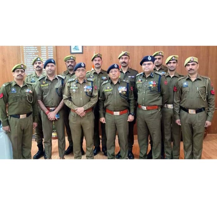 ADGP Jammu Zone, Anand Jain, along with the promoted officials at ZPHQ Jammu on Thursday.