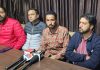 Contractors from Block Harman of Shopian district addressing a press conference at Jammu on Friday.