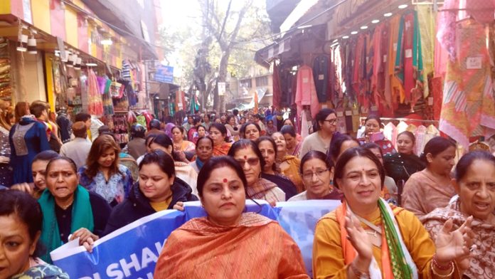 Former Minister, and BJP National Executive Member, Priya Sethi during a party programme at Mubarak Mandi organised by BJP Mahila Morcha on Monday.