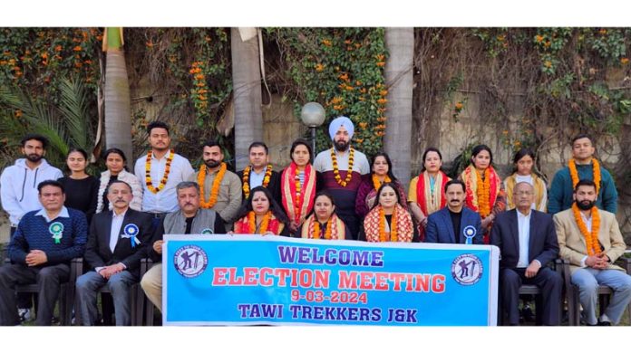Newly elected body of Tawi Trekkers J&K posing after elections at Jammu on Saturday.