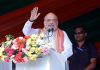 Union Home Minister Amit Shah addressing an election rally at Lakshimpur in Assam on Tuesday. (UNI)