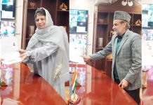 Mehbooba Mufti, Mian Altaf and Zaffar Manhas filing nomination papers in Anantnag on Thursday.