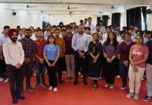 Students, Management of Shaurya International School posing along with students of Indian Institute of Technology Jammu in a programme on Tuesday.
