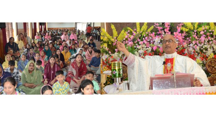 Rev. Fr. Kuriakose addressing during the Easter celebrations in Jammu on Sunday.