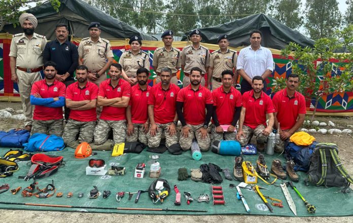 ADGP Armed, Vijay Kumar posing for a photograph with MRT and NDRF personnel in Samba on Sunday.