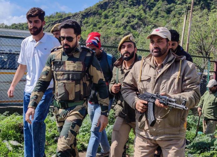 Emraan Hashmi during the shooting of his upcoming film 'Ground Zero' in Baramulla. -Excelsior/Aabid Nabi