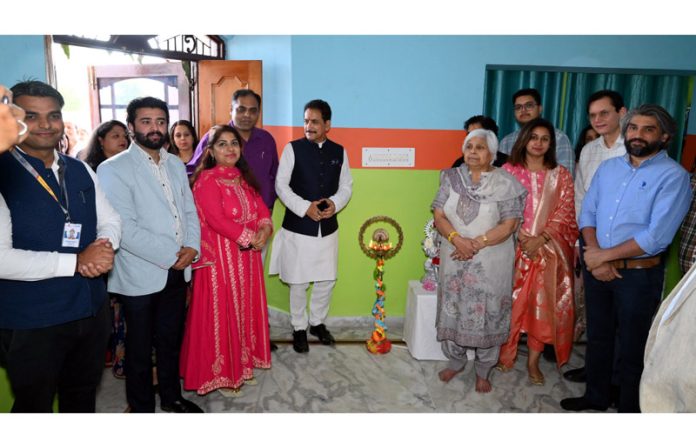Guests at the inauguration ceremony of Bachpan Play School at Pooja Colony, Thathar in Jammu.