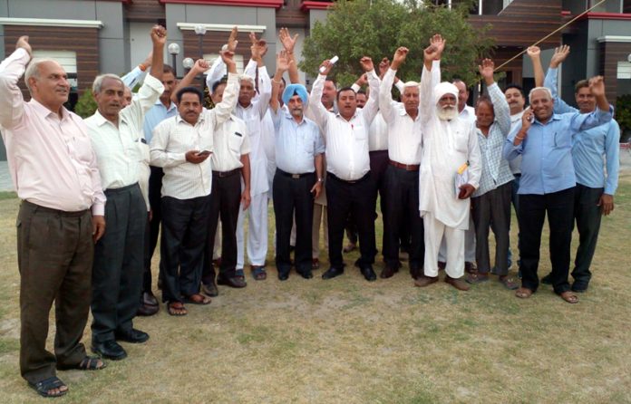 JKSAC members holding brief protest after meeting in Jammu.