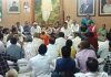 NC leader Ajay Kumar Sadhotra addressing a party workers meeting in Jammu on Wednesday.