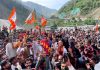 BJP president Ravinder Raina during a public rally in Ramban on Wednesday.