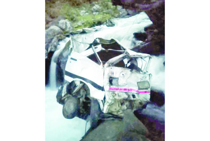 Mingled remains of a van which met with accident in Kishtwar on Thursday. — Excelsior/Tilak Raj