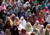 Thousands offer Eid prayers at Srinagar’s Hazratbal shrine. -Excelsior/Shakeel