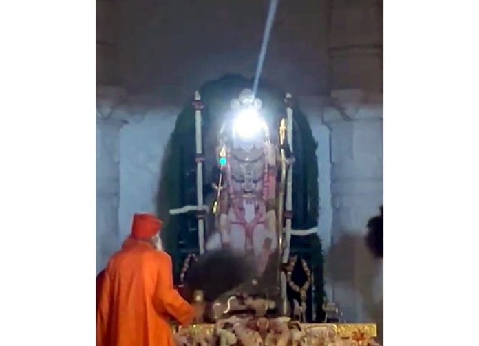 A view of ‘Surya Tilak’ of Ram Lalla in Ayodhya on Wednesday.