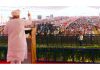 Union Minister for Home Amit Shah addressing an election rally in Porbandar, Gujarat on Saturday. (UNI)