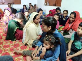Parnote land sinking victims take shelter at Maitra Community Hall in Ramban. -Excelsior/Parvaiz Mir