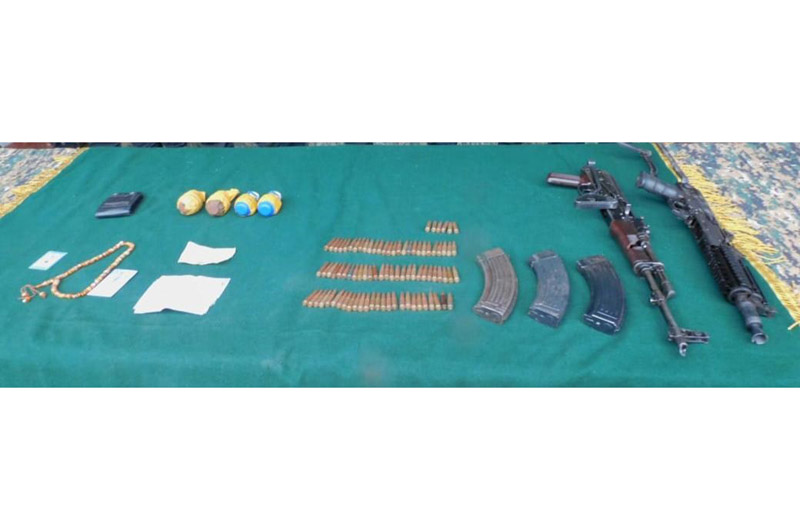 Arms and ammunition recovered from slain militants in Uri.—Excelsior/Aabid Nabi
