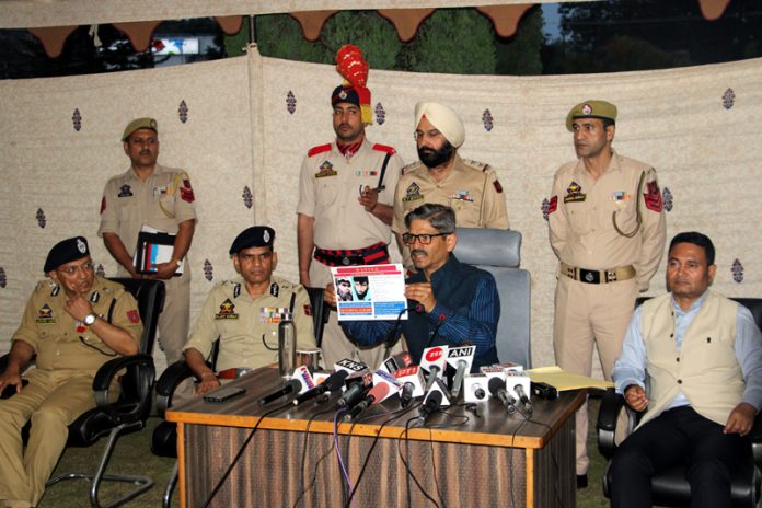 DGP R R Swain addressing a press conference in Jammu on Tuesday. -Excelsior/Rakesh